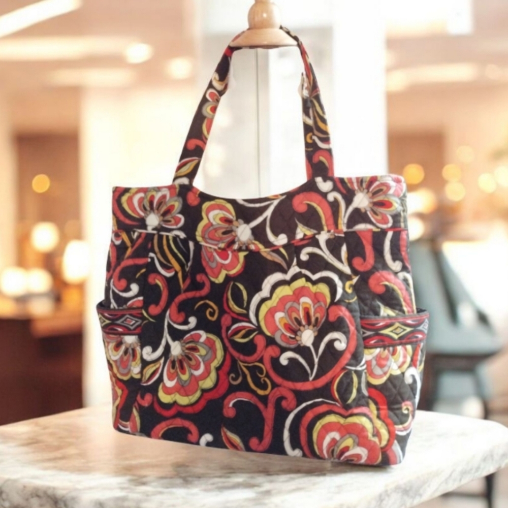 Vera Bradley Large Floral Puccini Cotton Quilted Shoulder Bag Tote